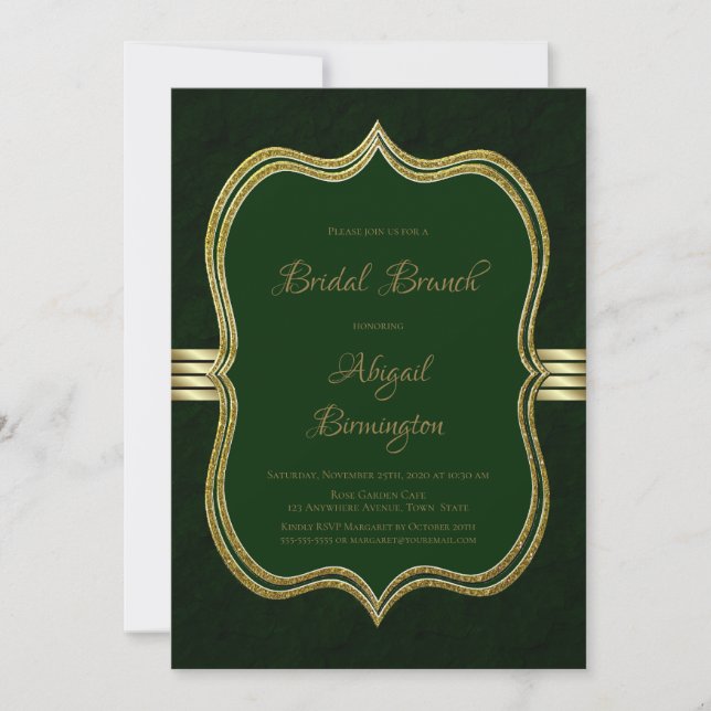 Forest Green and Gold Bridal Brunch Invitation (Front)