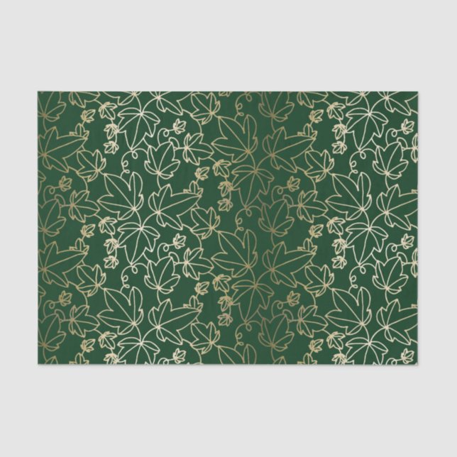 Forest Green and Gold Ivy Leaf Floral Pattern Tissue Paper (Front)