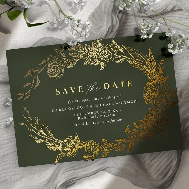 Forest Green and Gold | Moss Floral Save the Date (Creator Uploaded)