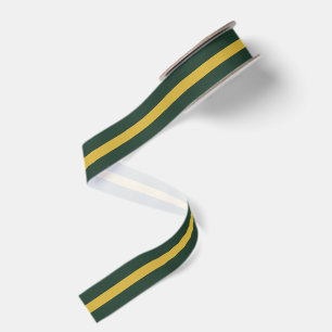 Forest Green and Gold Striped Festive Holiday Grosgrain Ribbon