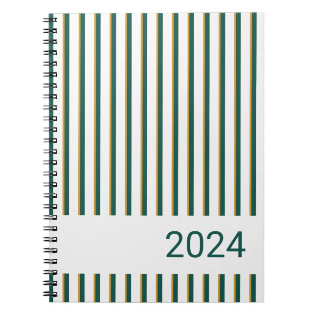 Forest Green and Gold Striped Spiral Notebook (Front)