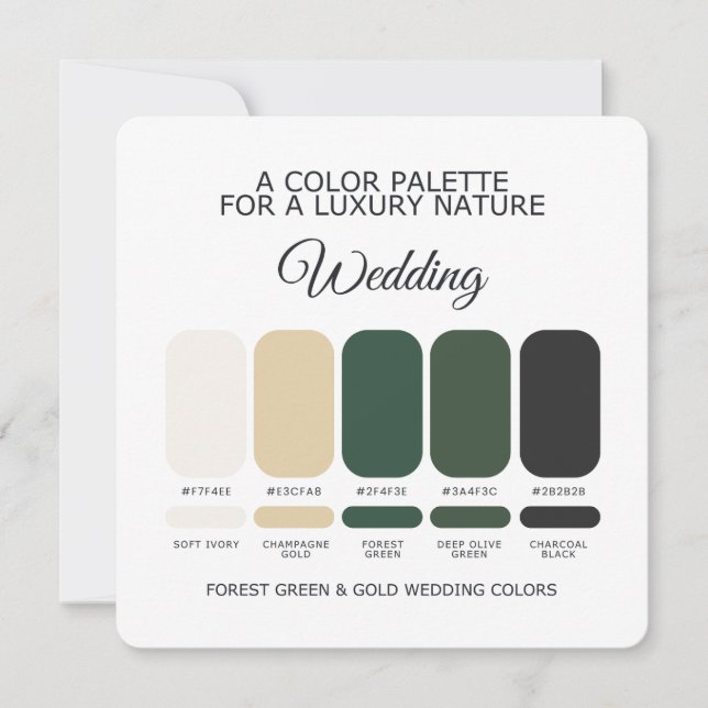 Forest Green and Gold Wedding Colour Palette Card (Front)