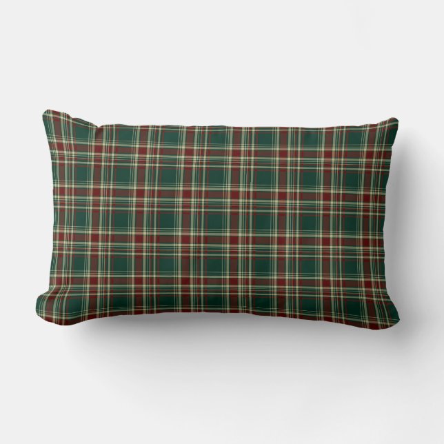 Forest Green and Maroon Christmas Plaid Pattern Lumbar Cushion (Front)