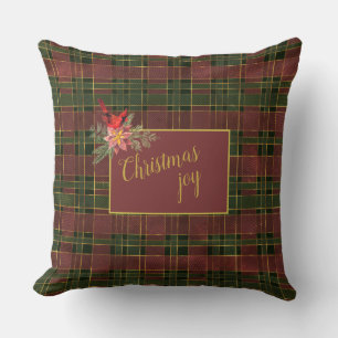 Forest Green and Red Wine Plaid Christmas Cardinal Cushion