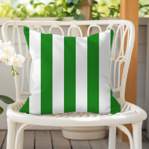 Forest Green and White Awning Stripes Cushion