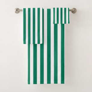 Forest green and white candy stripes bath towel set
