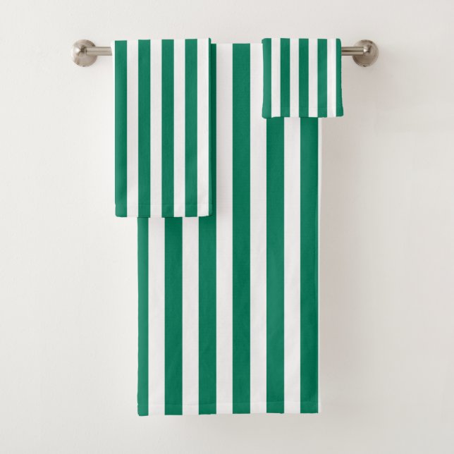 Forest green and white candy stripes bath towel set (Insitu)