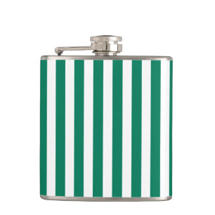 Forest green and white candy stripes hip flask