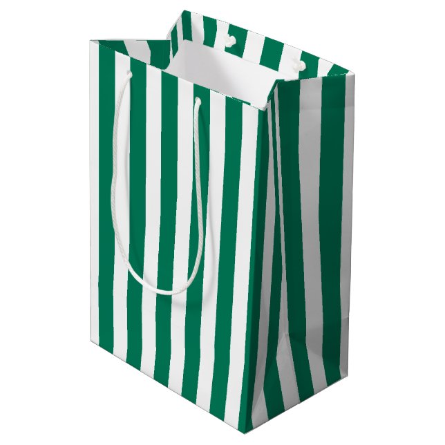 Forest green and white candy stripes medium gift bag (Back Angled)