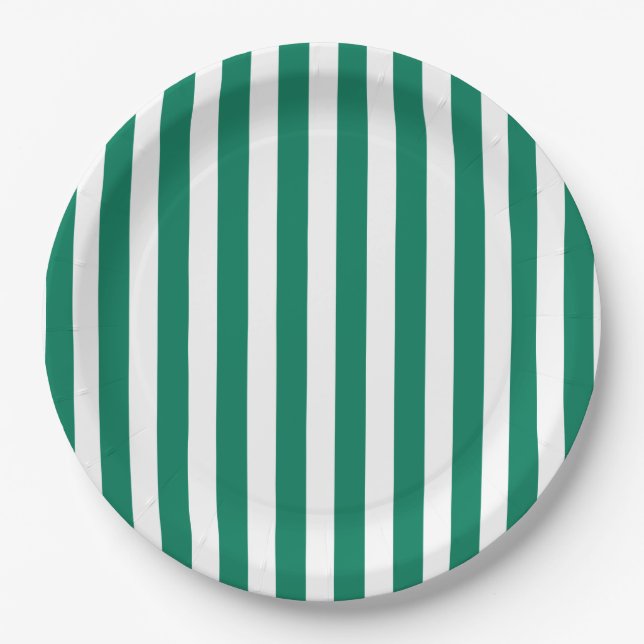 Forest green and white candy stripes paper plate (Front)