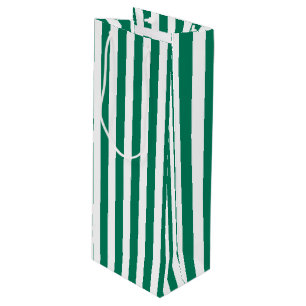 Forest green and white candy stripes wine gift bag