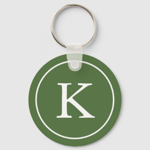Forest Green and White Circle Monogram Initial Key Ring