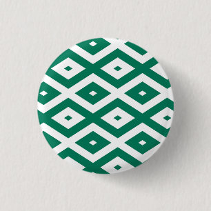 Forest green and white diamond pattern 3 cm round badge