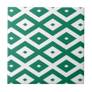 Forest green and white diamond pattern ceramic tile