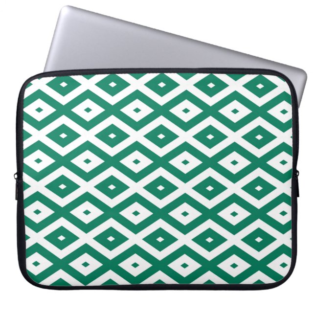 Forest green and white diamond pattern laptop sleeve (Front)