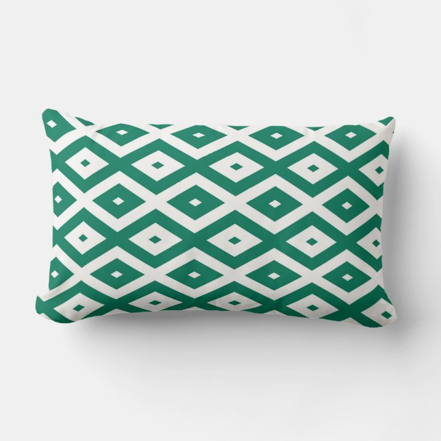 Forest green and white diamond pattern lumbar cushion (Front)