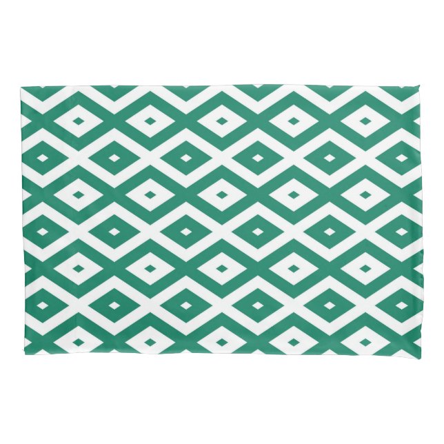 Forest green and white diamond pattern pillowcase (Front)
