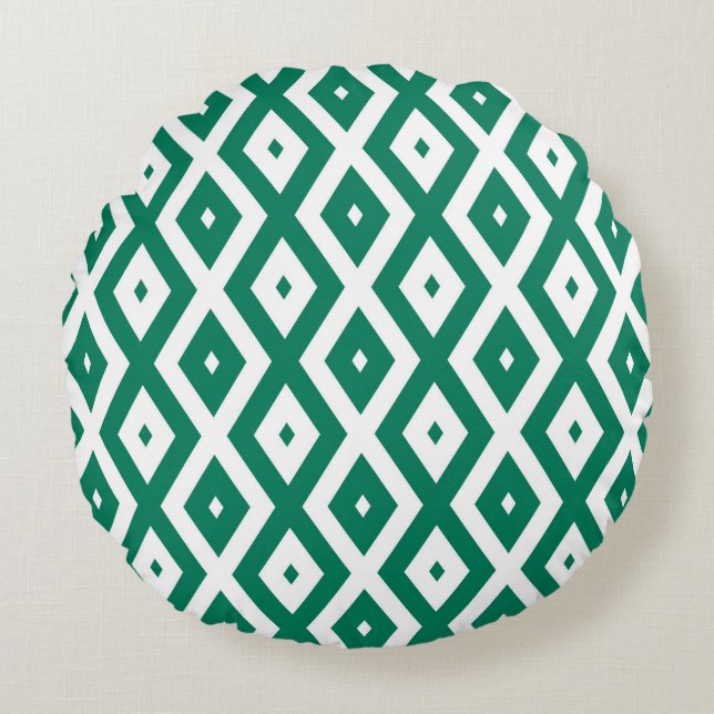 Forest green and white diamond pattern round cushion (Front)