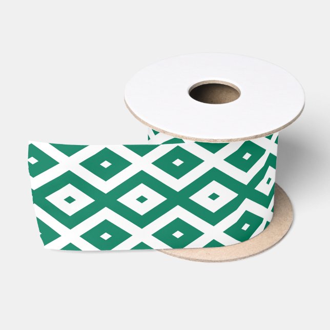 Forest green and white diamond pattern satin ribbon (Spool)
