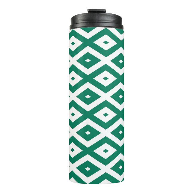 Forest green and white diamond pattern thermal tumbler (Front)