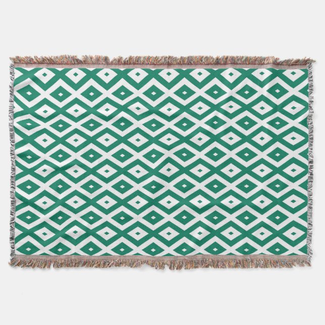 Forest green and white diamond pattern throw blanket (Front)