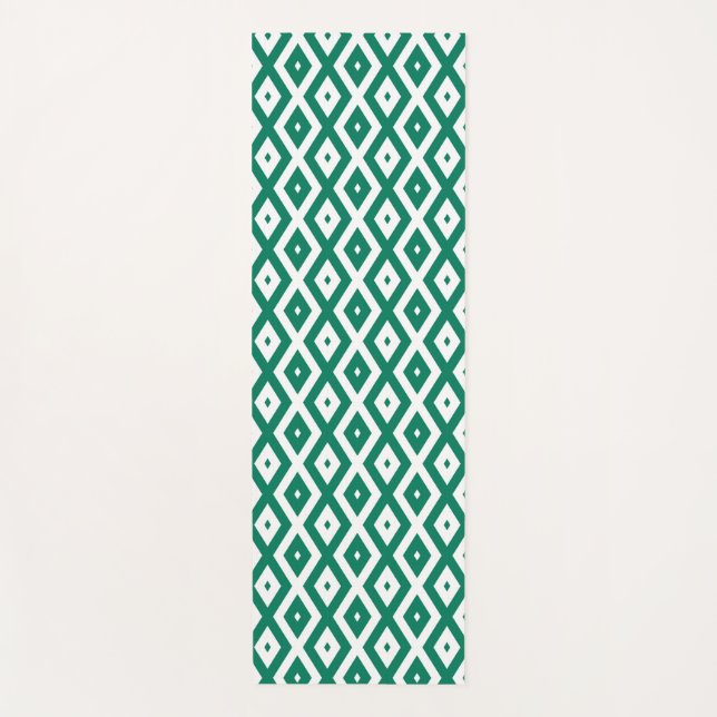 Forest green and white diamond pattern yoga mat (Front)