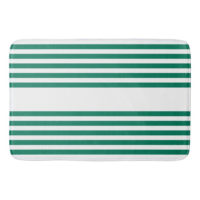 Forest green and white five stripe pattern bath mat (Front)