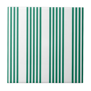 Forest green and white five stripe pattern ceramic tile