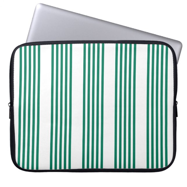 Forest green and white five stripe pattern laptop sleeve (Front)