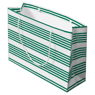 Forest green and white five stripe pattern large gift bag