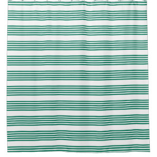 Forest green and white five stripe pattern shower curtain