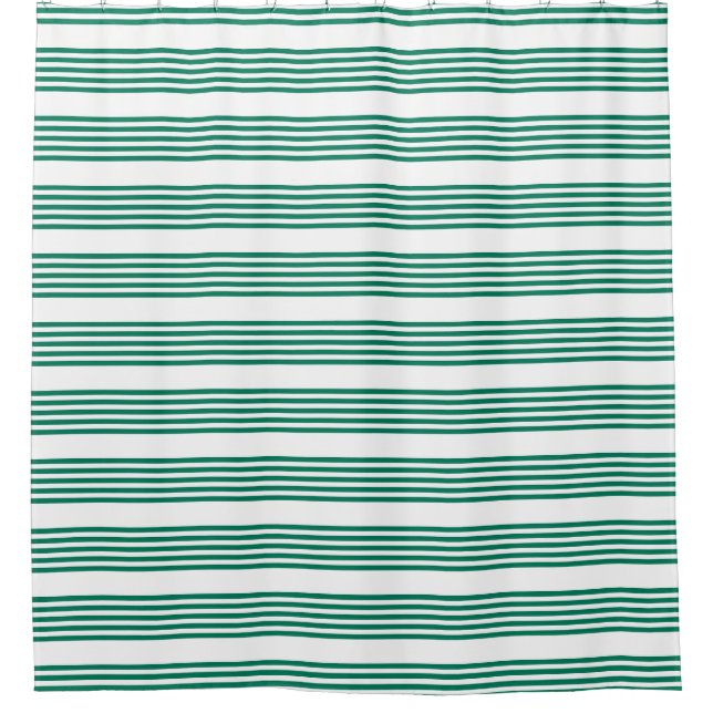 Forest green and white five stripe pattern shower curtain (Front)