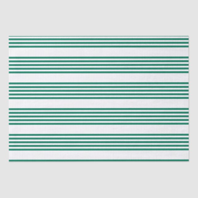 Forest green and white five stripe pattern tissue paper (Front)