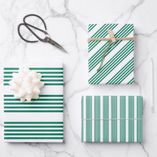 Forest green and white five stripe pattern wrapping paper sheet