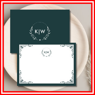 Forest Green and White Modern Initials Monogram Card