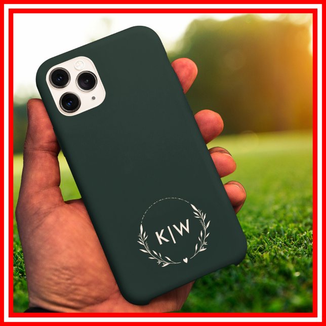 Forest Green and White | Modern Initials Monogram Case-Mate iPhone Case (Creator Uploaded)