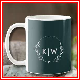 Forest Green and White   Modern Initials Monogram Coffee Mug