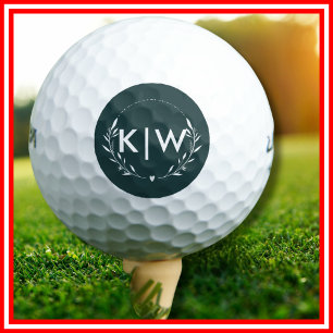 Forest Green and White Modern Initials Monogram Golf Balls