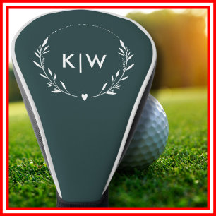 Forest Green and White Modern Initials Monogram Golf Head Cover