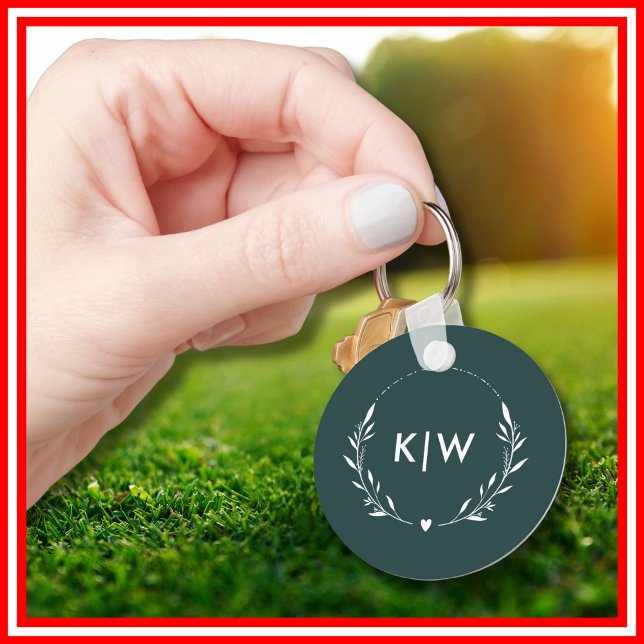 Forest Green  and White | Modern Initials Monogram Key Ring (Creator Uploaded)