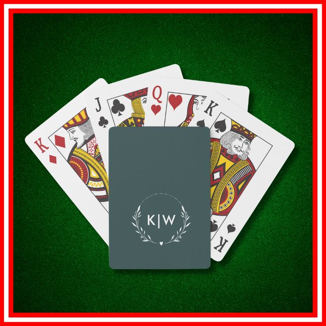 Forest Green and White | Modern Initials Monogram  Playing Cards (Creator Uploaded)