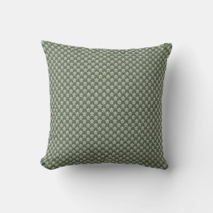 Forest Green and White Small Floral Print Cushion
