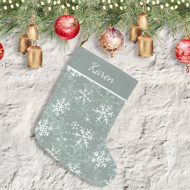 Forest green and white snowflakes name Christmas Large Christmas Stocking (Forest green and white snowflakes name Christmas Large Christmas Stocking)