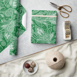 Forest Green And White Vintage Paisley Wrapping Paper