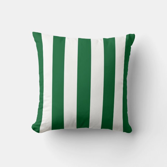 Forest Green and White XL Stripes Pattern Cushion (Front)