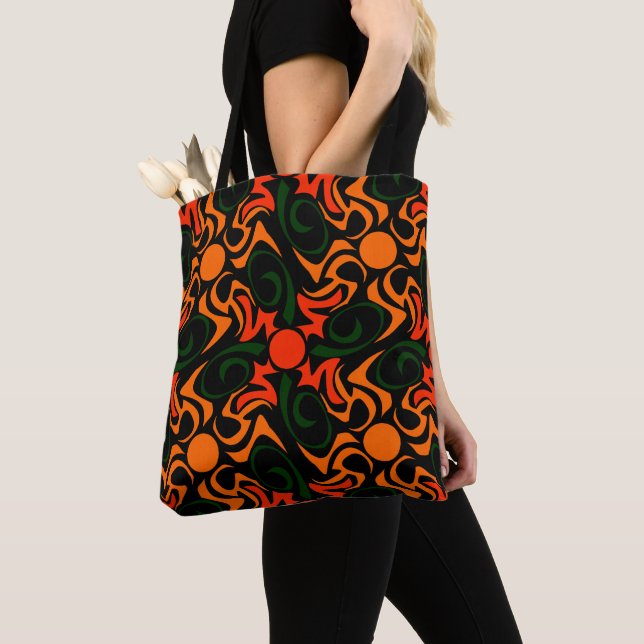 Forest Green and Yellow Tribal Star Pattern Tote Bag (Close Up)