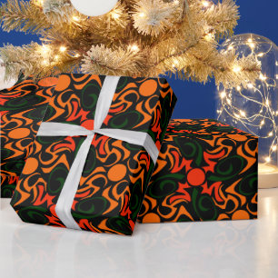 Forest Green and Yellow Tribal Star Pattern Wrapping Paper