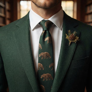 Forest Green Antique Gold Black Bear Heritage Tie