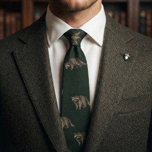 Forest Green Antique Gold Racoon Heritage Tie