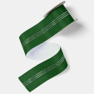 Forest Green Background Shiny Silver Stripes Satin Ribbon